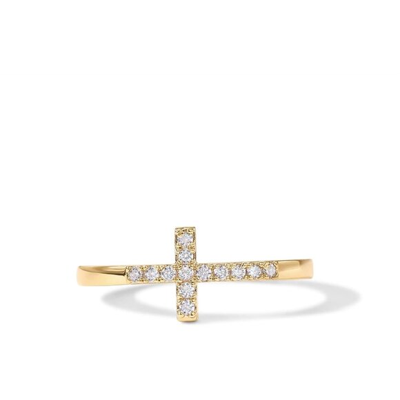 Women's 14K Gold Plated Cubic Zirconia Cross Eternity Promise Ring Gift - Picture 3 of 6